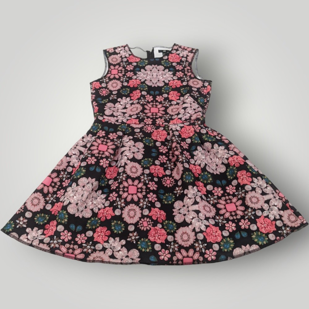 H&M Women’s M Floral Print Fit & Flare Sleeveless Back Zip STRETCH Dress
